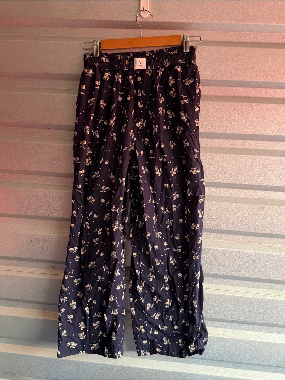 Anthropologie wren boxer navy wide leg cherry pattern  lounge pant